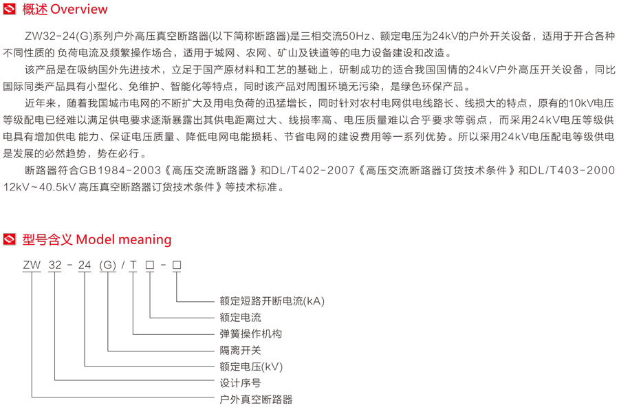 ZW32-24(G)系列户外高压真空断路器型号含义