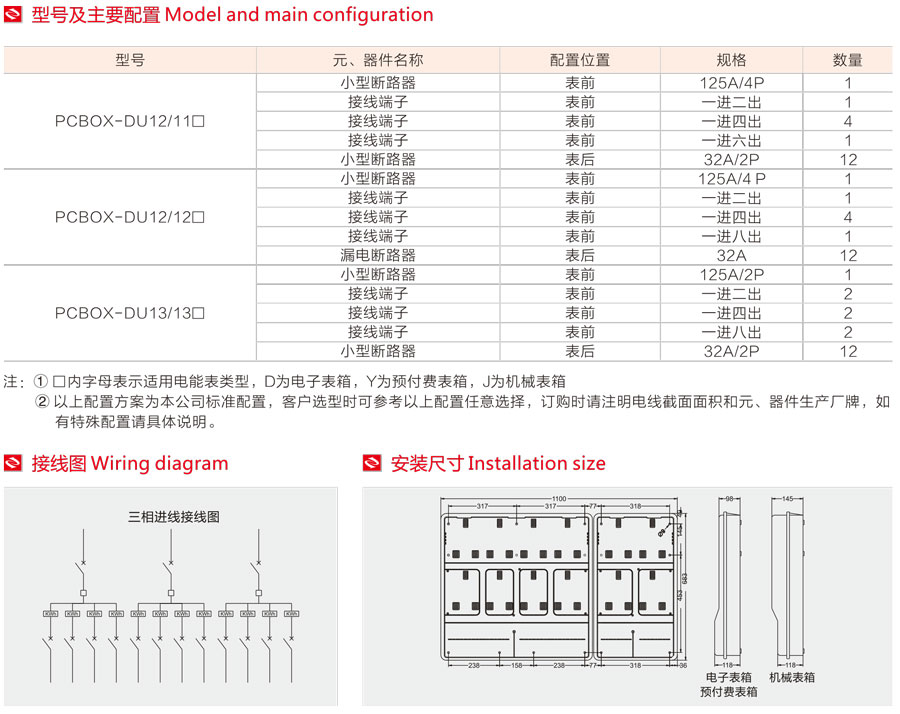 单相十四表位电表箱型号、主要配置、接线图、安装尺寸 单相十四表位电表箱型号、主要配置、接线图、安装尺寸